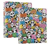 Lot de 2 classeurs à 3 anneaux de 1,5 cm et demi avec porte-bloc - Reliure rigide pour étudiants - Panda Doodle