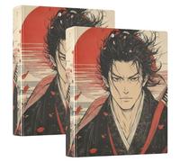 Lot de 2 classeurs à 3 anneaux de 1,5 cm et demi pouces avec poches, 1/2 lot de 1/2 classeurs pour fournitures scolaires - Rouge samouraï japonais