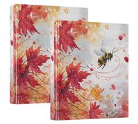 Lot de 2 classeurs à 3 anneaux de 1,5 cm et demi pouces avec poches, 1/2 paquet de fournitures scolaires, 200 feuilles - Feuilles d'érable et abeilles d'automne