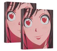 Lot de 2 classeurs à 3 anneaux de 2,5 cm et demi pouces avec poches intérieures, 1/2 classeurs pour l'école à couverture rigide - Motif cœur animé Big Eyes Girl