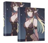 Lot de 2 classeurs à 3 anneaux de 2,5 cm et demi pouces avec poches intérieures, 1/2 classeurs pour l'école à couverture rigide - dessin animé anime beauté elfe