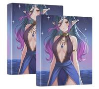 Lot de 2 classeurs à 3 anneaux de 2,5 cm et demi pouces avec poches intérieures, 1/2 classeurs pour l'école à couverture rigide - Dessin animé sexy fille elfe