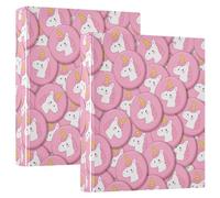 Lot de 2 classeurs à 3 anneaux de 3,8 cm avec poches pour l'école - 200 feuilles - Licornes mignonnes de dessin animé rose
