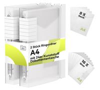 Lot de 2 classeurs à anneaux A4, format étroit, avec 12 pochettes de rangement par classeur, étanches, et avec intercalaires