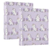 Lot de 2 classeurs à anneaux ronds de 1,5" avec porte-bloc - 200 feuilles - Licornes mignonnes de dessin animé violet