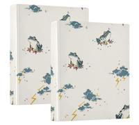 Lot de 2 classeurs à anneaux ronds de 2,8 cm et 1,27 cm avec poches intérieures - Classeur d'école à couverture rigide - Japonais - grenouille blanc cassé