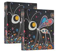 Lot de 2 classeurs à trois anneaux de 1,5 cm et demi avec poches intérieures, couverture rigide, motif fourmi douce colorée