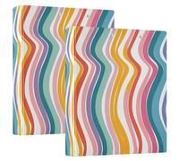 Lot de 2 classeurs à trois anneaux de 2,5 cm et demi avec couverture de poche, format lettre (28 x 21,6 cm), couverture rigide, vagues arc-en-ciel colorées