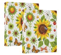 Lot de 2 classeurs à trois anneaux de 2,5 cm et demi pouces avec poches, 1/2 paquets de fournitures scolaires à couverture rigide - Tournesols et papillons