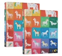 Lot de 2 classeurs à trois anneaux de 3,8 cm avec poches intérieures, 1/2 paquets de fournitures scolaires, couverture rigide, motif licornes blanches mignonnes