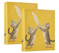 Lot de 2 classeurs à trois anneaux de 3,8 cm avec pochette pour format lettre (27,9 x 21,6 cm) Couverture rigide - Chat mignon jouant des plumes blanches