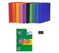 Lot de 2 classeurs A4, format maxi, avec 4 anneaux, dos de 20 mm, comprenant 300 feuilles Seyès