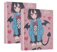 Lot de 2 classeurs ronds à anneaux de 3,8 cm avec porte-bloc pour format lettre (27,9 x 21,6 cm) 200 feuilles - Motif mignon petit manga pêche