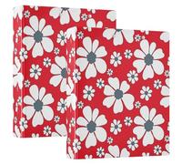 Lot de 2 classeurs ronds de 1,5 cm et demi avec poches intérieures pour fournitures scolaires à couverture rigide - Vintage blanc floral fond rouge