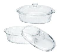Lot de 2 Cocottes en Verre Borosilicate avec Couvercles - Plats à Four Ovales 1,8 L et 3 L - Plats à Gratin Ultra-Résistants pour Four, Micro-ondes et Congélateur - Idéal pour Lasagnes et Rôtis