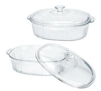 Lot de 2 Cocottes Ovales en Verre Borosilicate avec Couvercles | Plats à Four 1,8 L et 2,8 L Résistants à la Chaleur pour Gratins, Cuisson, Micro-ondes et Lave-vaisselle