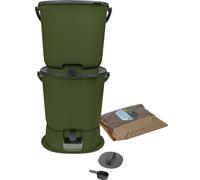 Kit de poubelles à déchets organiques Skaza Bokashi Essential pour la cuisine (2 x 15,3 litres) + socle - Poubelles de compostage pour la cuisine et le jardin en plastique recyclé - Kit de démarrage +