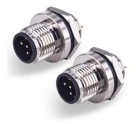 Lot de 2 connecteurs M12 à 5 broches étanches IP67, connecteur M12 codé en A avec filetage, connecteur à bride pour montage de panneau, connecteur rond pour l'industrie, l'automatisation et l'aviation