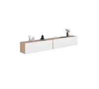 Lot de 2 consoles suspendues étagères murales ELYOS 1 porte bois et blanc 120x20x18 cm