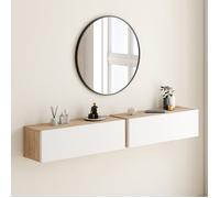 Lot de 2 consoles suspendues étagères murales ELYOS 1 porte bois et blanc