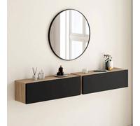 IDMarket - Lot de 2 Consoles suspendues étagères murales ELYOS 1 Porte Bois et Noir