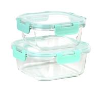 Lot de 2 contenants pour la maison à café carré de 520 ml / 800 ml | Contenants alimentaires en verre | 2 conteneurs + 2 couvercles | Hermétique | sans BPA