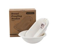 Lot de 2 corbeilles à pain rondes de 25,4 cm + 27,9 cm ovale au levain Banneton Bortform Fournitures de cuisson avec doublure en lin pour pain professionnel et fait maison