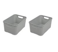 Lot de 2 corbeilles BranQ Home essential design rotin - Taille L : 19 l - Plastique PP sans BPA - Gris clair - 38 x 27,8 x 18,5 cm - 3 pièces.