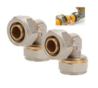 Lot de 2 coudes à vis à 90° - Pour tuyau de 16 x 2 mm de diamètre - DVGW - Raccord de serrage pour tube composite multicouche et tube composite en aluminium - Tubes PEX, canaux de chauffage, conduite