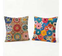Lot de 2 Couleur Housse de Coussin Extérieur Imperméable, Style Ethnique Housse Coussin 40 x 40 cm, Double Face Imprimée Taie d'oreiller en Lin, Coussins Decoratif pour Canape Jardin Chaise Lit y0-35