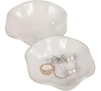 Lot de 2 coupelles à bijoux en céramique, forme feuille de lotus, petits plateaux à bibelots, assiettes blanches avec liseré doré, vide-poche pour bagues et clés, déco de table de nuit