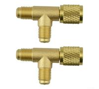 Lot de 2 coupleurs rapides en laiton pour Access Tee 1/4 SAE Valve Core Adapter pour R134a R12 HVAC Gauge Tuyau Collecteur Set Jaune