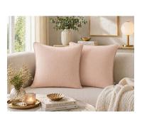 Lot de 2 coussins 45 x 45 cm gaze de coton Guimauve - Déhoussables zip - Passepoil