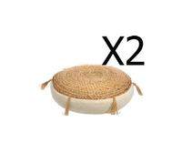 Lot de 2 coussins de sol coloris beige en jute - D. 38 x H. 8 cm --