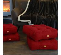 Lot de 2 Coussins de Sol Effet Lin 50x50 Rouge - Épais 18cm (Haut de Gamme)