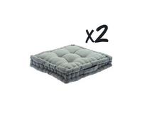 Lot de 2 Coussins de sol en coton Gris, 40 x 40 x H8 cm --