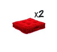 Lot de 2 Coussins de sol en coton Rouge, 40 x 40 x H8 cm --