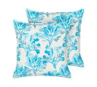 Lot de 2 Coussins Décoratifs Bleu et Blanc 45 x 45 cm à Motif de Corail Brodé en