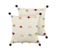Lot de 2 Coussins Décoratifs en Coton 45 x 45 cm avec Pompons Multicolore Beige