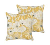 Lot de 2 Coussins Décoratifs en Coton Jaune à Motif Floral 45 x 45 cm Rembourrés