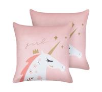 Lot de 2 Coussins Décoratifs en Velours à Motif de Licorne Rose pour Enfant Unio