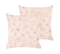 Lot de 2 Coussins Décoratifs Rose et Beige en Velours 45x45 cm Motif Fleur Trite