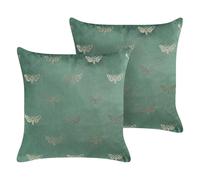 Lot de 2 Coussins Décoratifs Vert et Argenté en Velours à Motif de Papillons Yuz