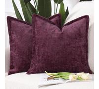 Lot de 2 coussins en chenille et velours pour canapé, salon ou chambre à coucher, 45 x 45 cm, rouge bordeaux