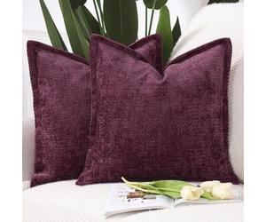 Lot de 2 coussins en chenille et velours pour canapé, salon ou chambre à coucher, 45 x 45 cm, rouge bordeaux