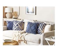 Lot de 2 coussins en coton avec pompons beige et bleu 45 x 45 cm JACARANDA
