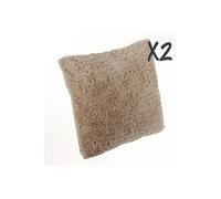 Lot de 2 Coussins fourrure rayée Lin, 40 x 40 cm --