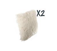 Lot de 2 Coussins imitation fourrure poil long écru, 40 x 40 cm --