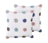 Lot de 2 Coussins Moderne en Coton 45 x 45 cm Carré Housse Déhoussable Blanc Bra