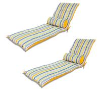 LOT de 2 Coussins pour Chaise Longue et Traversin 195x60x5cm & 45x18cm Motif Rayures Solaires